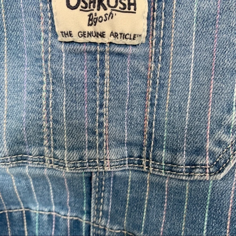 OshKosh B’Gosh Denim Overalls With Pink Green Purple‎ Stripes Size 3T